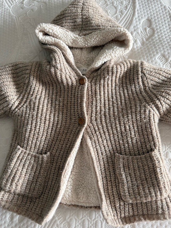 Zara Other - Zara Beige and Cream Hooded Knit Sweater Coat 9-12 months